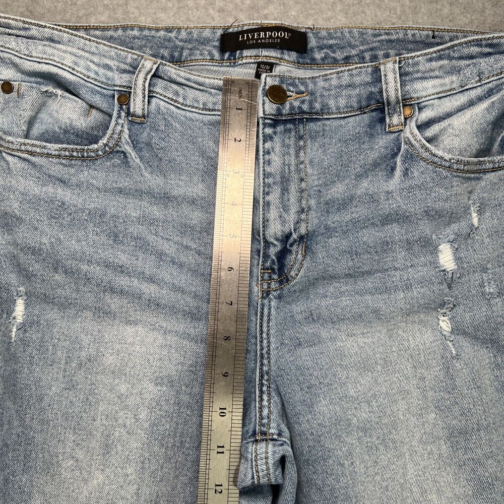 Liverpool Jeans Hannah Crop Flare Leg 12/31 Blue Distressed Denim Fray Hem Boho - Picture 7 of 16